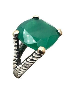 18K Gold Sterling Silver Green Gemstone Ring Size 7 Weight 8 Grams